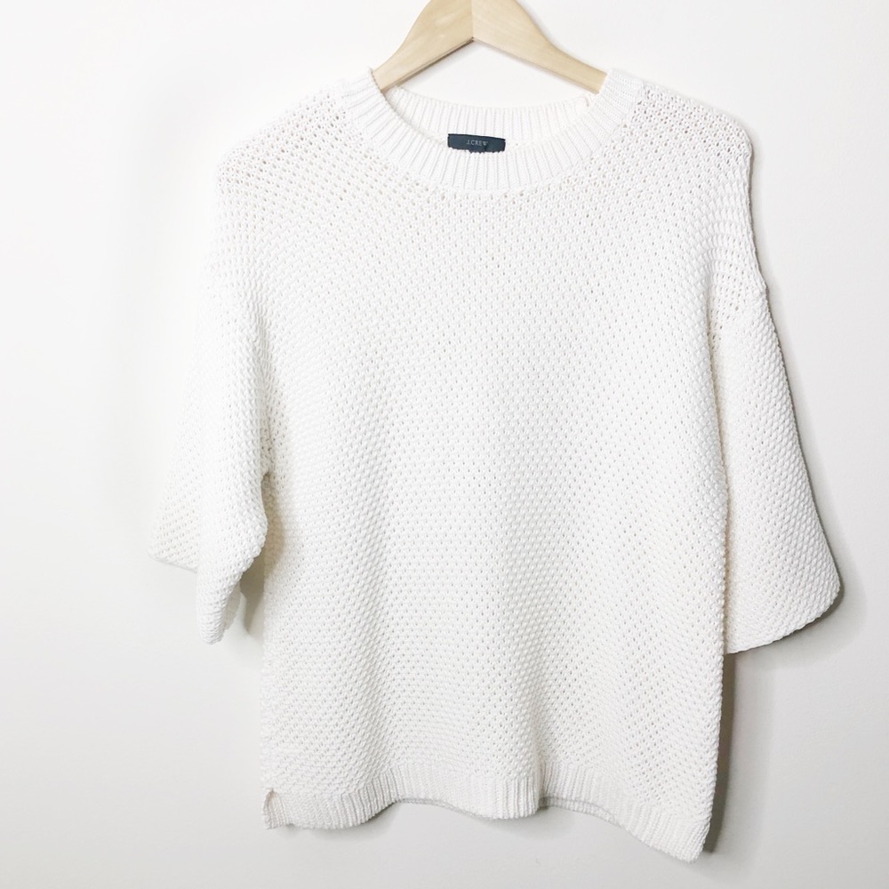 J. Crew Short Sleeve Open Stitch White Sweater - Picture 1 of 7